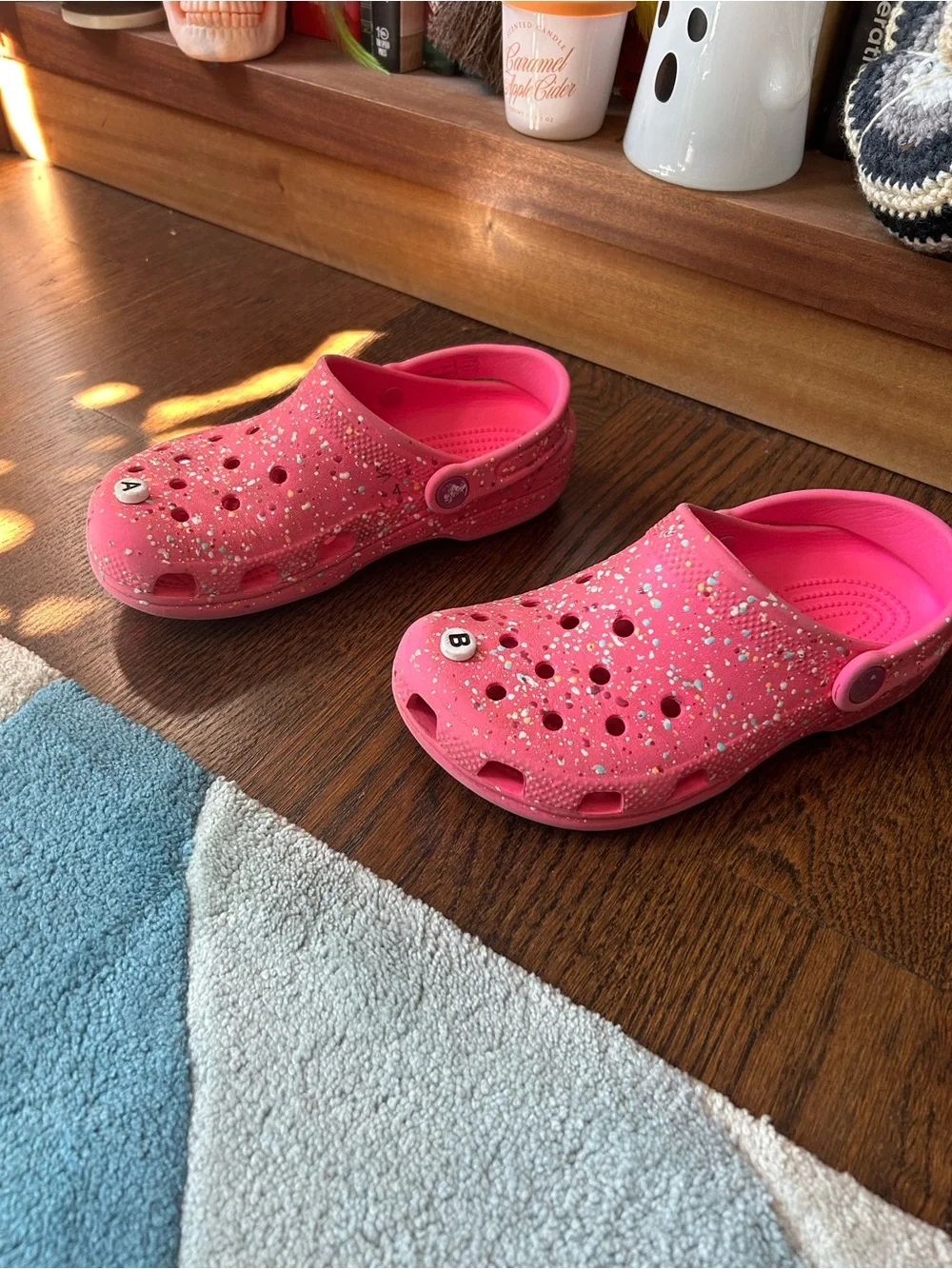 Crocs Kids Pink Paint Splatter Clogs Size J3